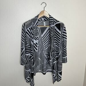PerSeption Concept Black White Geo Open Cardigan Large